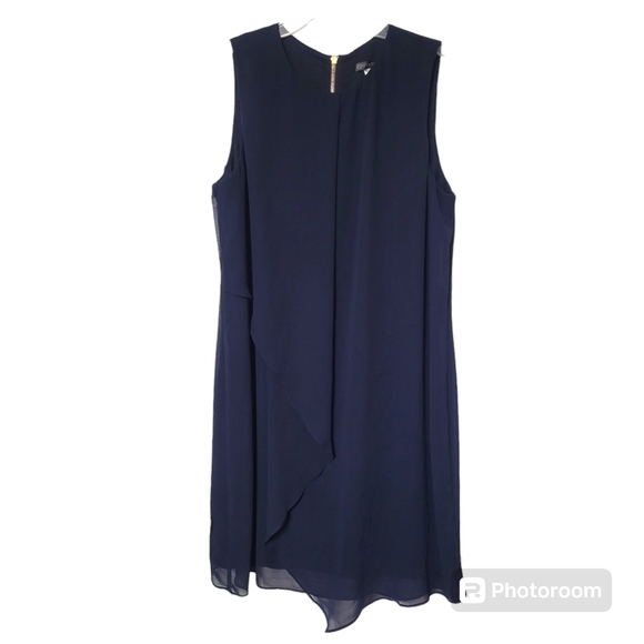Covington Dark Navy Blue Chiffon Sleeveless Midi Dress Size 14 - Picture 7 of 7